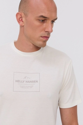 Helly Hansen tricou barbati, culoarea crem, cu imprimeu