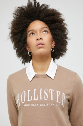 Hollister Co. bluza femei, culoarea bej, cu imprimeu