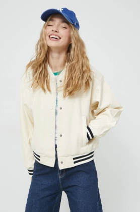 Hollister Co. geaca bomber femei, culoarea bej, de tranzitie, oversize