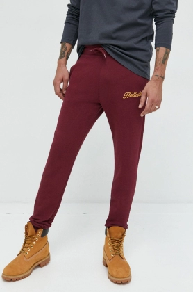 Hollister Co. pantaloni de trening barbati, culoarea bordo, cu imprimeu