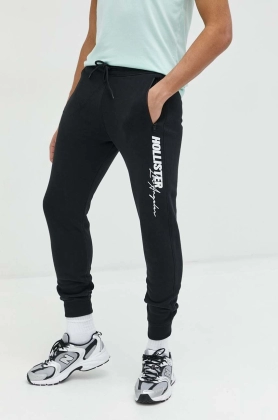 Hollister Co. pantaloni de trening barbati, culoarea negru, cu imprimeu