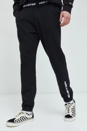 Hollister Co. pantaloni de trening barbati, culoarea negru, neted