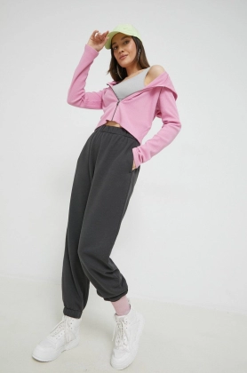 Hollister Co. pantaloni de trening femei, culoarea gri, neted