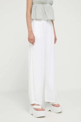 Hollister Co. pantaloni din amestec de in culoarea alb, lat, high waist
