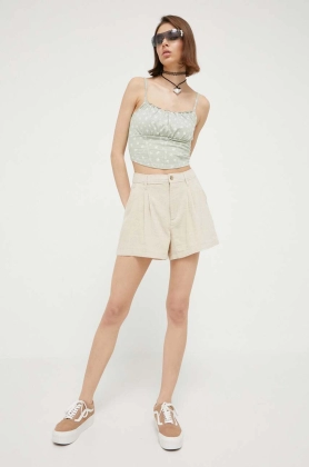 Hollister Co. pantaloni scurti din amestec de in culoarea maro, neted, high waist