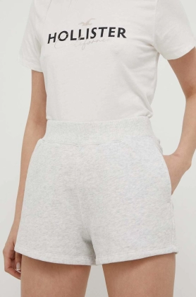 Hollister Co. pantaloni scurti femei, culoarea gri, melanj, high waist