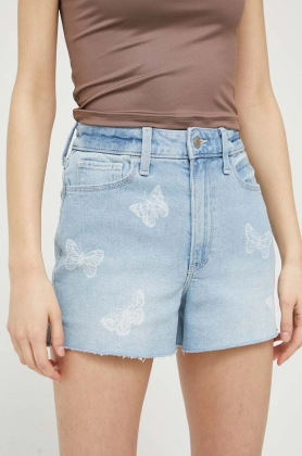 Hollister Co. pantaloni scurti jeans femei, cu imprimeu, high waist