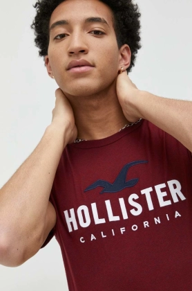 Hollister Co. tricou barbati, culoarea bordo, cu imprimeu