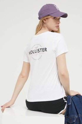 Hollister Co. tricou din bumbac culoarea alb