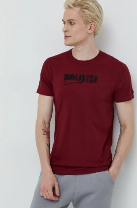 Hollister Co. tricou din bumbac culoarea bordo, cu imprimeu