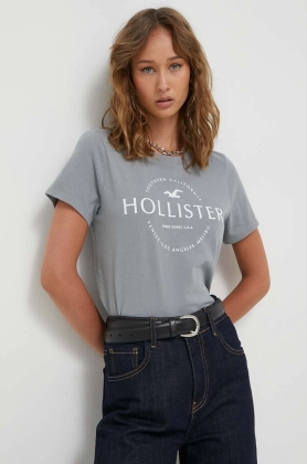 Hollister Co. tricou din bumbac culoarea gri