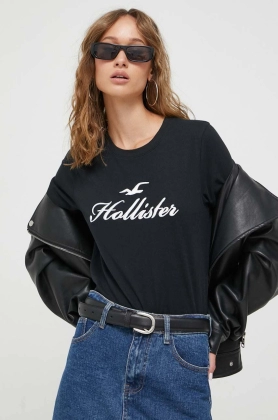 Hollister Co. tricou din bumbac culoarea negru