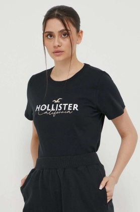 Hollister Co. tricou din bumbac culoarea negru