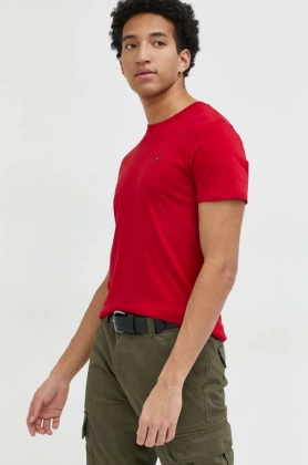 Hollister Co. tricou din bumbac culoarea rosu, neted