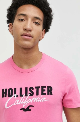 Hollister Co. tricou din bumbac culoarea roz, cu imprimeu