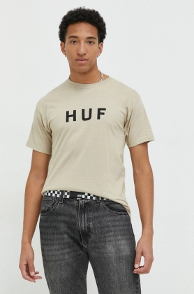 HUF tricou din bumbac culoarea bej, cu imprimeu