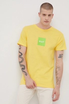 HUF tricou din bumbac culoarea galben, cu imprimeu