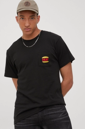 HUF tricou din bumbac culoarea negru, cu imprimeu