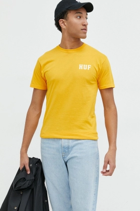 HUF tricou din bumbac culoarea portocaliu, cu imprimeu
