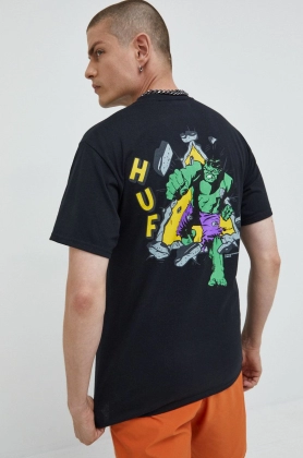 HUF tricou din bumbac X Marvel Hulk culoarea negru, neted