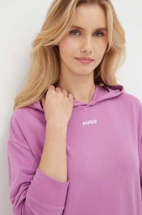 HUGO bluza lounge culoarea violet, cu gluga, neted