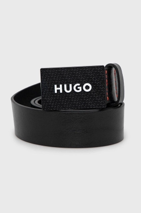 HUGO curea de piele barbati, culoarea negru