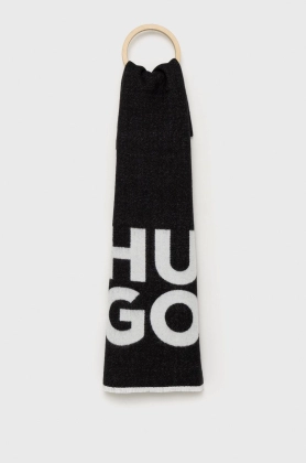HUGO esarfa de lana culoarea negru, cu imprimeu
