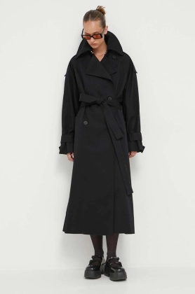 HUGO palton femei, culoarea negru, de tranzitie, cu doua randuri de nasturi