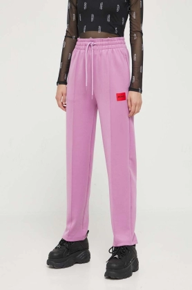 HUGO pantaloni de trening culoarea violet, cu imprimeu
