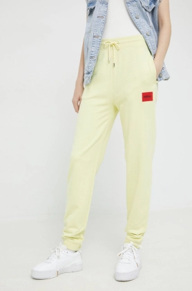 HUGO pantaloni femei, culoarea galben, neted