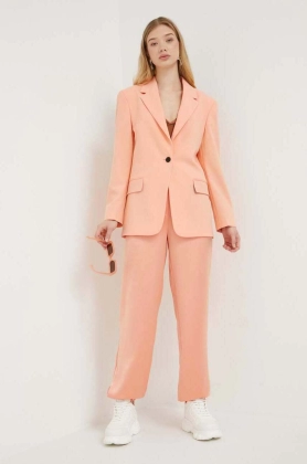 HUGO pantaloni femei, culoarea portocaliu, drept, high waist