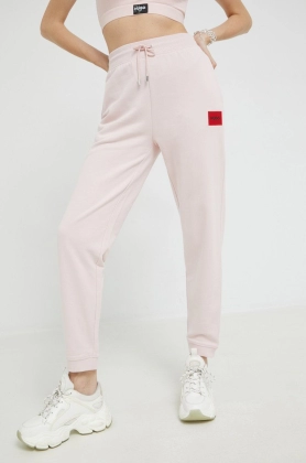 HUGO pantaloni femei, culoarea roz, neted