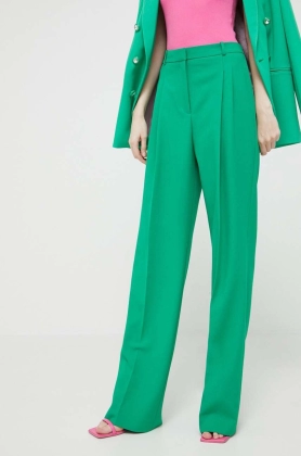 HUGO pantaloni femei, culoarea verde, lat, high waist