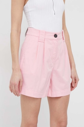 HUGO pantaloni scurti femei, culoarea roz, neted, high waist