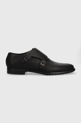 HUGO pantofi de piele Kyron Monk barbati, culoarea negru