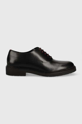 HUGO pantofi de piele Luxityl Oxfr barbati, culoarea negru