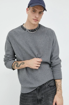 HUGO pulover de bumbac barbati, culoarea gri, light