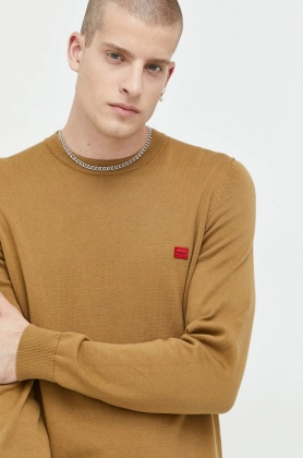 HUGO pulover de bumbac barbati, culoarea maro, light