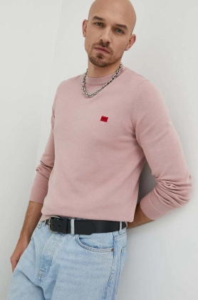 HUGO pulover de bumbac barbati, culoarea roz, light