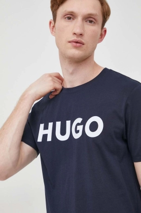 HUGO tricou din bumbac culoarea albastru marin, cu imprimeu