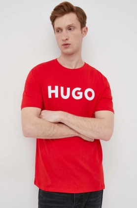HUGO tricou din bumbac culoarea rosu, cu imprimeu