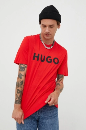 HUGO tricou din bumbac culoarea rosu, cu imprimeu
