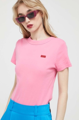 HUGO tricou din bumbac culoarea roz
