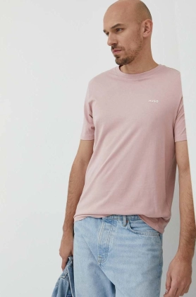 HUGO tricou din bumbac culoarea roz, neted