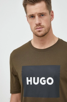 HUGO tricou din bumbac culoarea verde, cu imprimeu