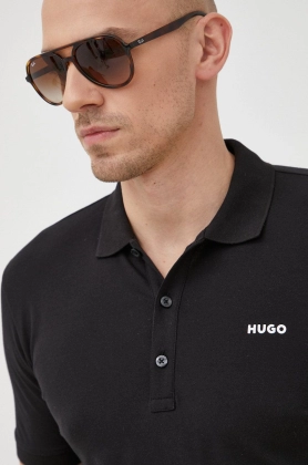 HUGO tricou polo barbati, culoarea negru, neted