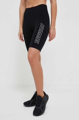 Hummel pantaloni scurti Maja femei, culoarea negru, cu imprimeu, medium waist