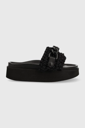 Inuikii papuci Woven Chain Platform femei, culoarea negru, cu platforma, 70103-103