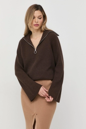 Ivy Oak pulover de lana femei, culoarea maro, light, cu guler