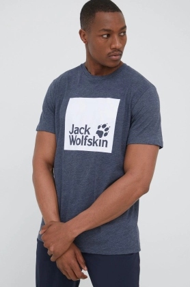 Jack Wolfskin tricou barbati, culoarea albastru marin, cu imprimeu